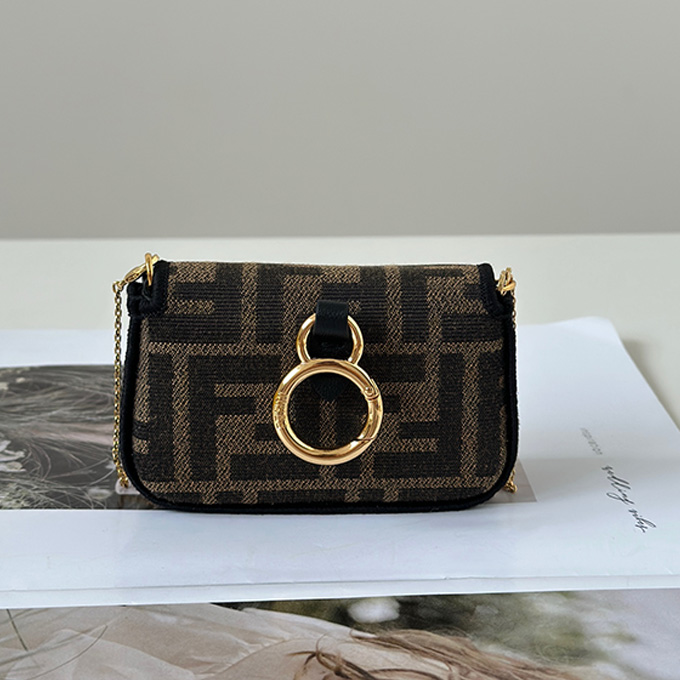 fendi nano baguette ff jacquard mini chain crossbody handbag